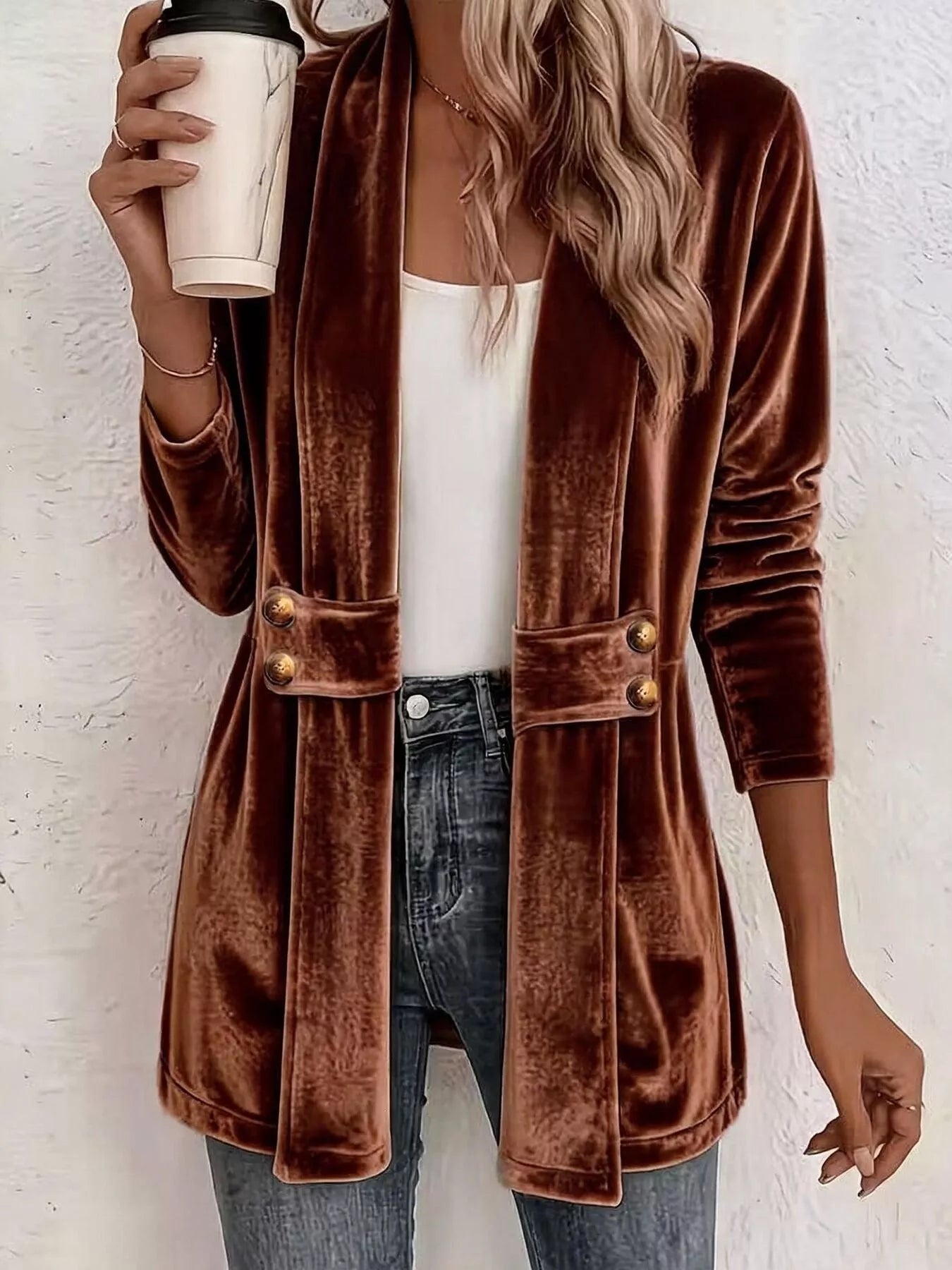 Full Size Velvet Open-Front Cardigan Plus Size
