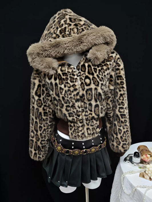 Leopard Faux Fur Hooded Outerwear