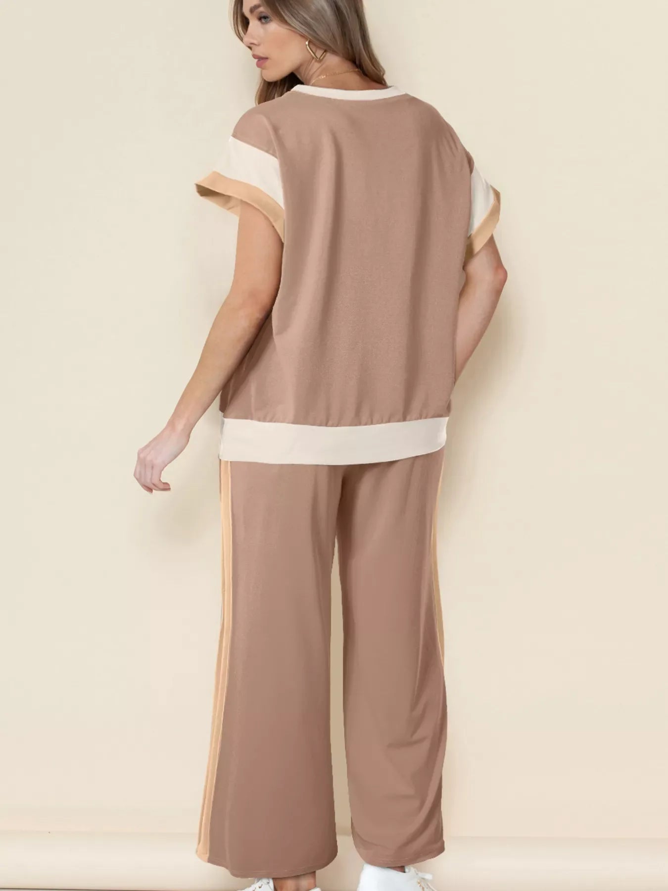Color Block Detail Casual Two-piece Set