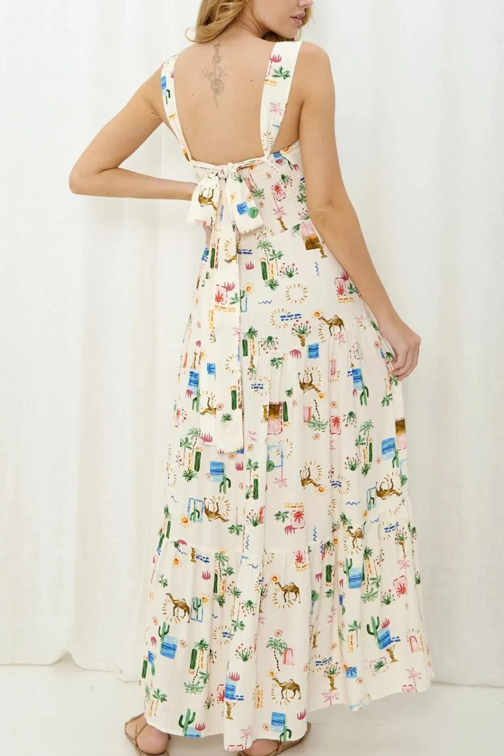 Printed Square Neck Wide Strap Maxi Dress