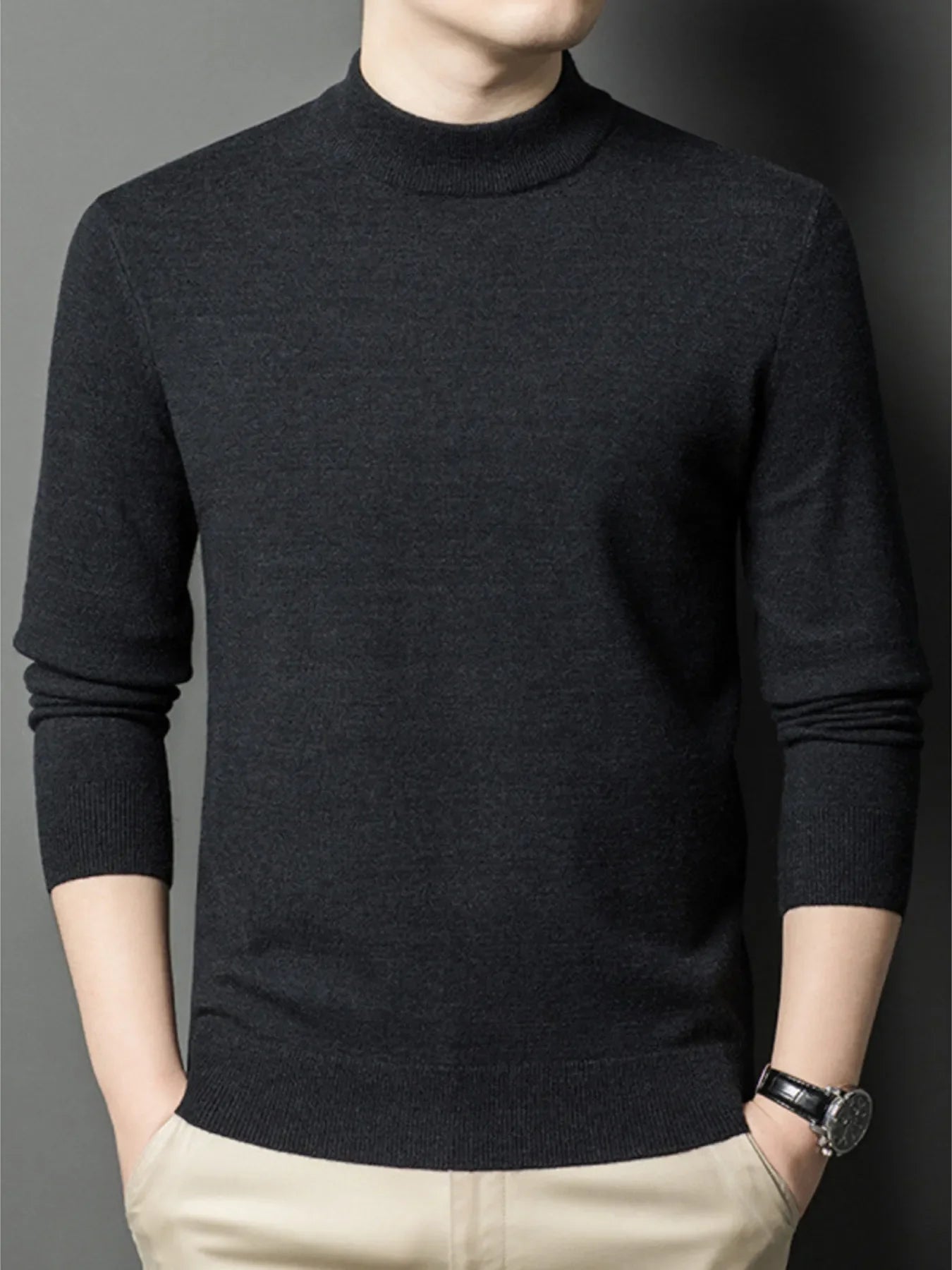 Men's Plus Size Mock Neck Long Sleeve Knit Top