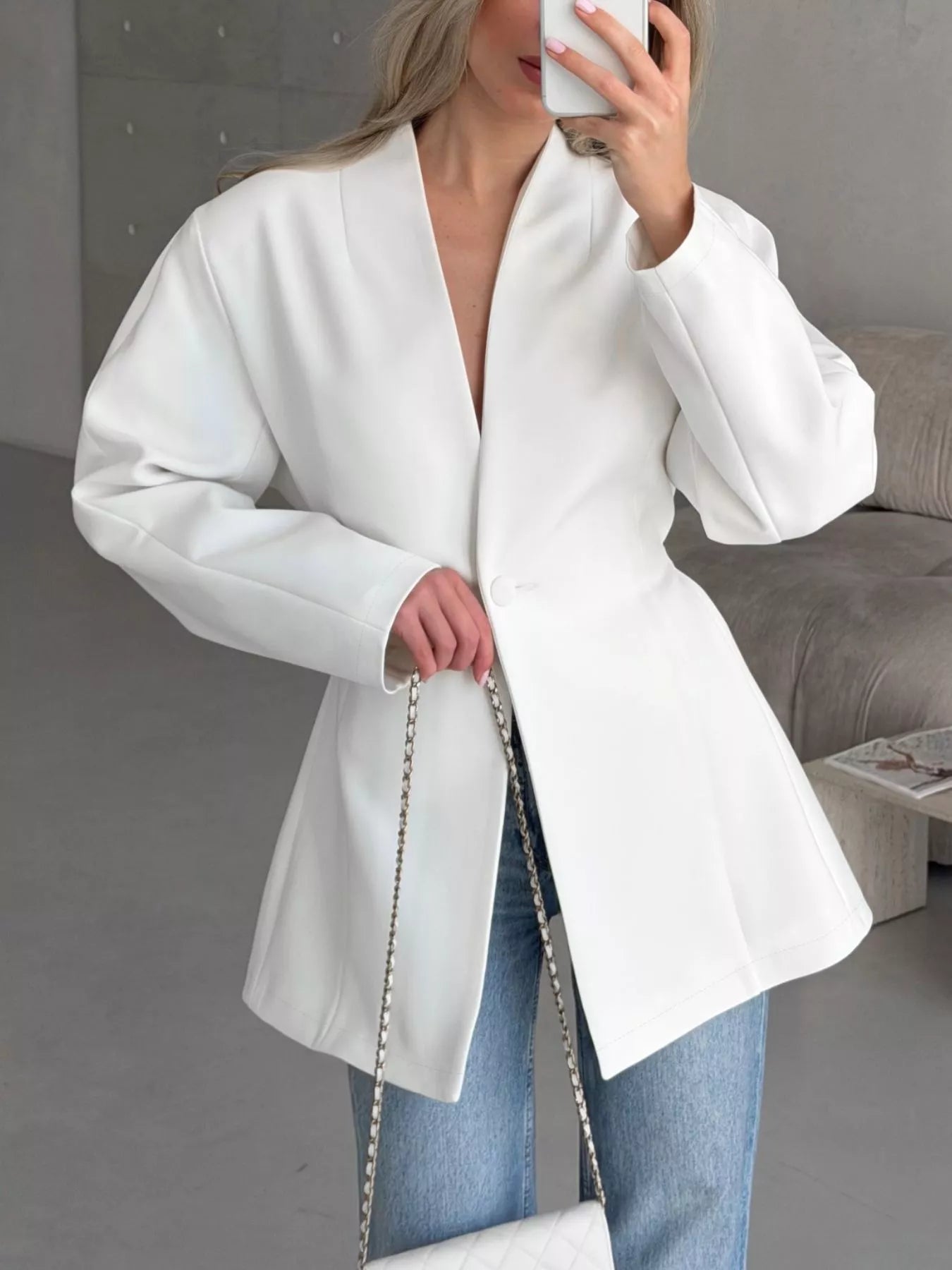 One Button Long Sleeve Blazer