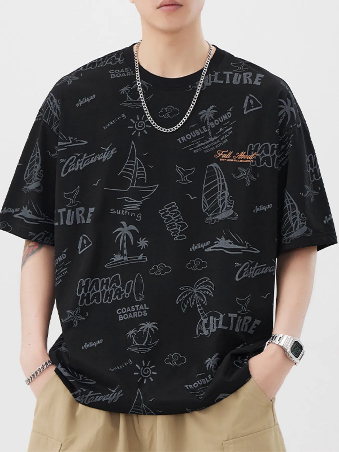 Men's Plus Size Printed Round Neck Relaxed Fit T-Shirt