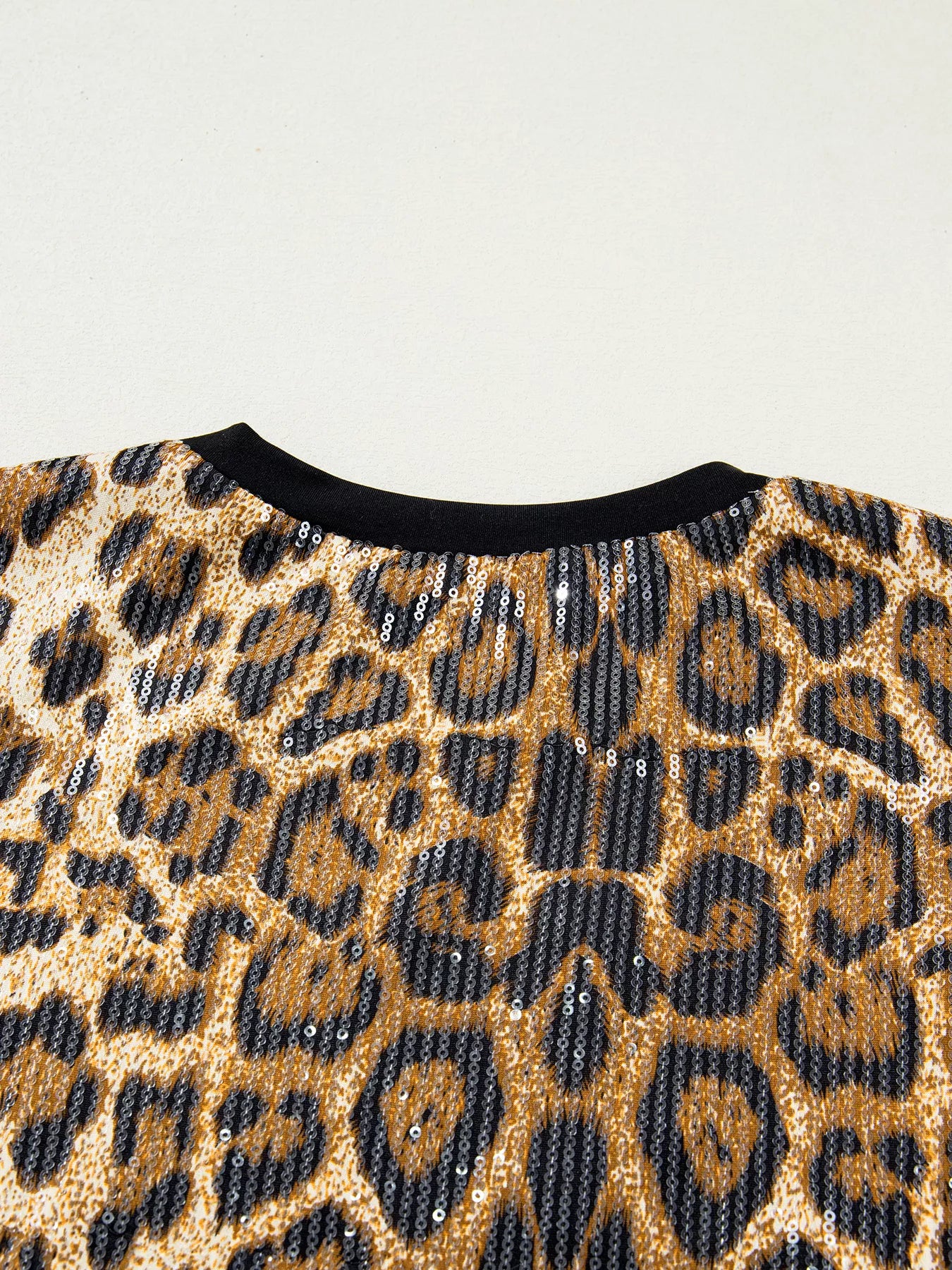 Sequin Leopard Pattern Short Sleeve Top