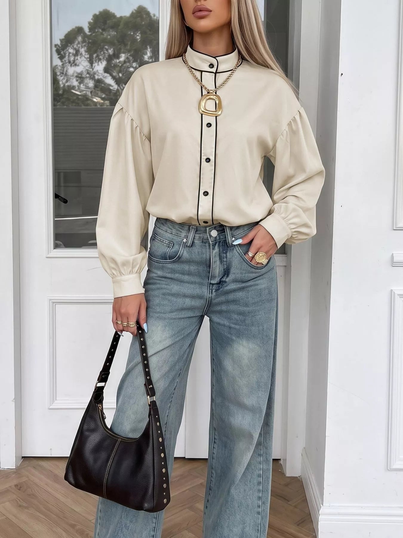 Contrast Trim Long Sleeve Shirt