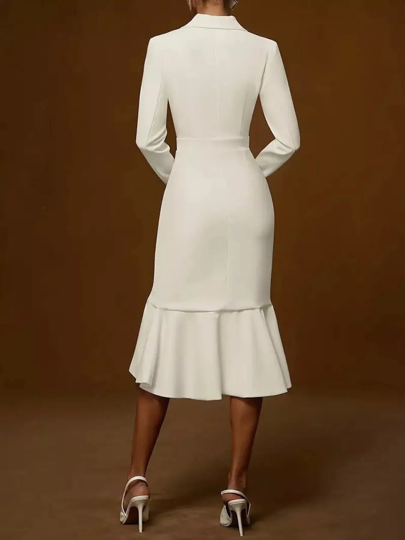 Ruffled Hem Long Sleeve Midi Blazer Dress