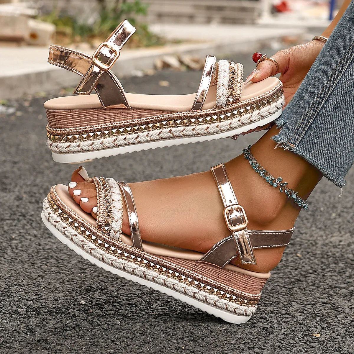 Rhinestone Embellished Platform Sandals