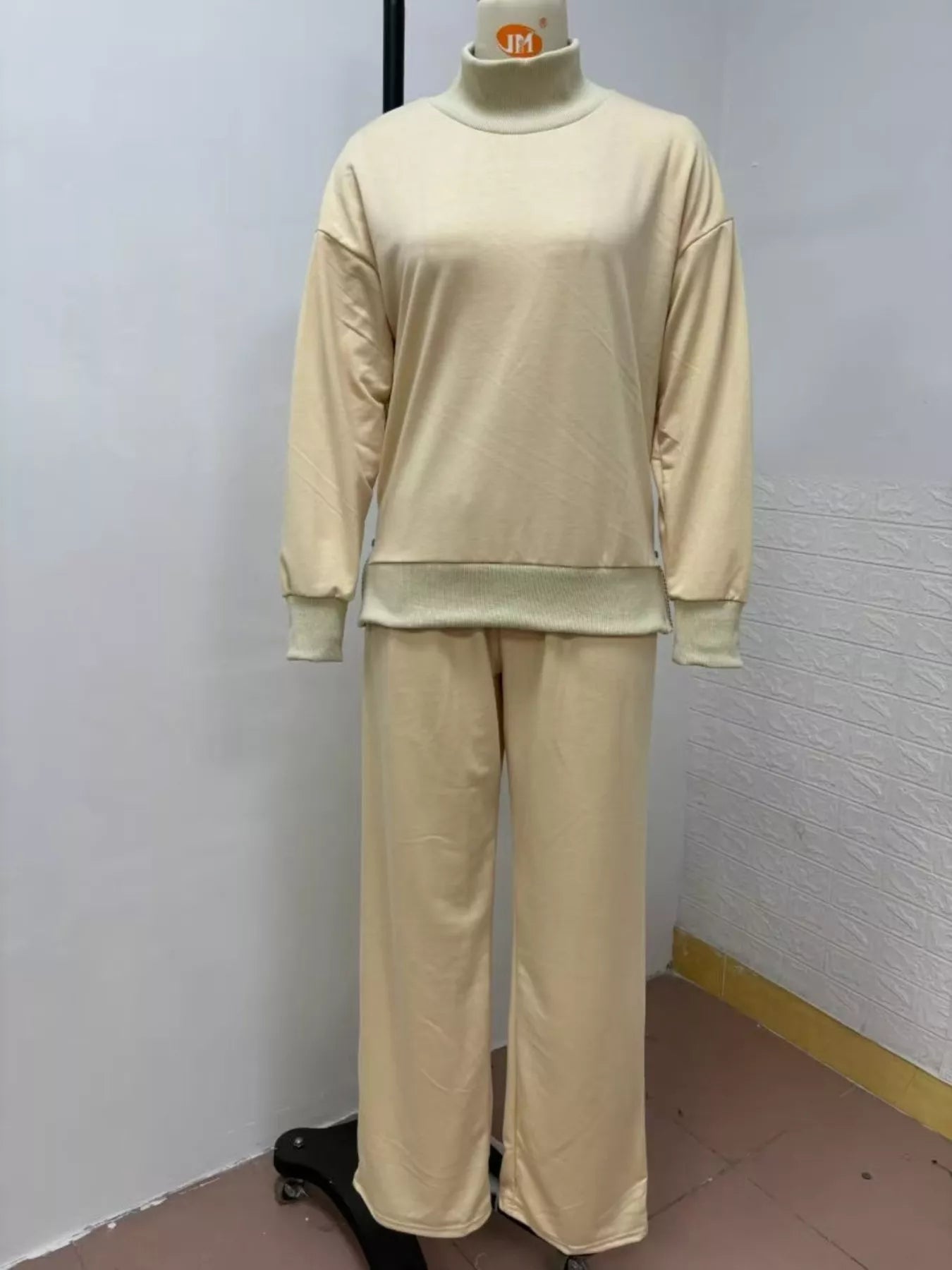 Turtleneck Dropped Shoulder Top and Pants Set