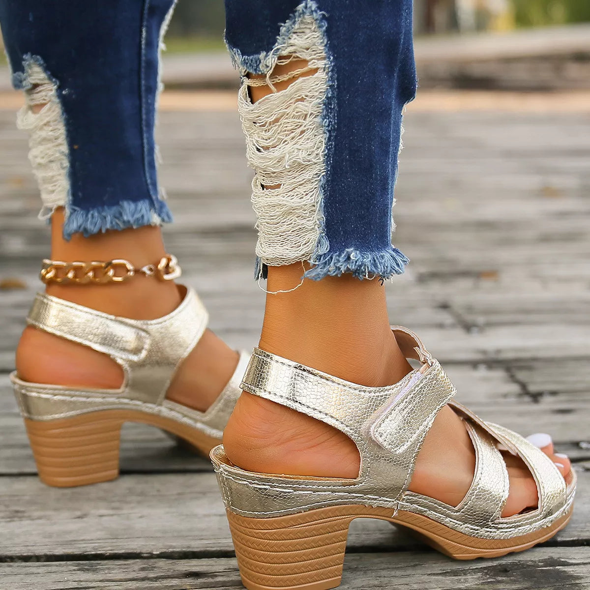 Open Toe Block Heels Sandals