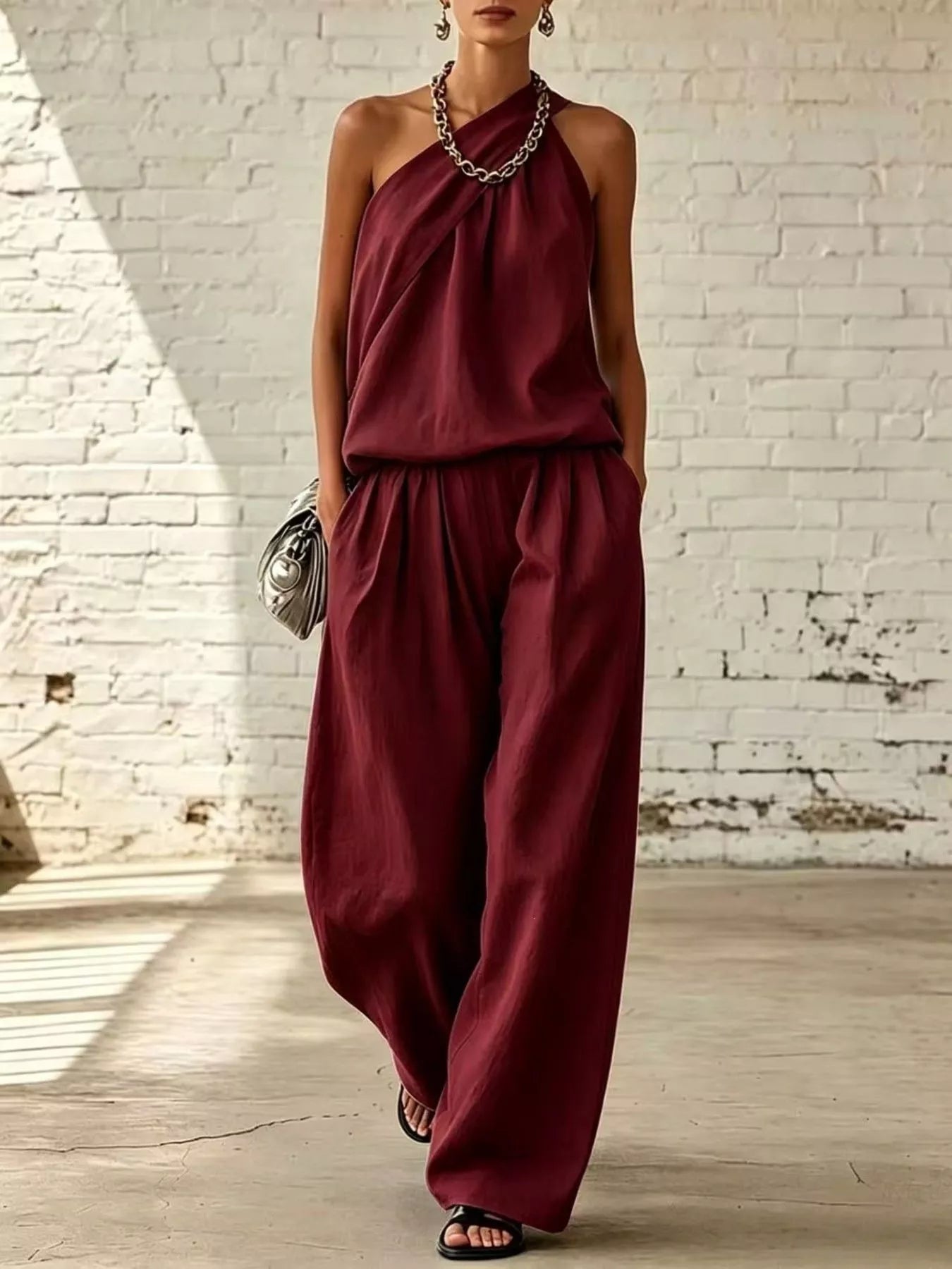 Full Size Sleeveless Top and Wide-Leg Pants Set Plus Size