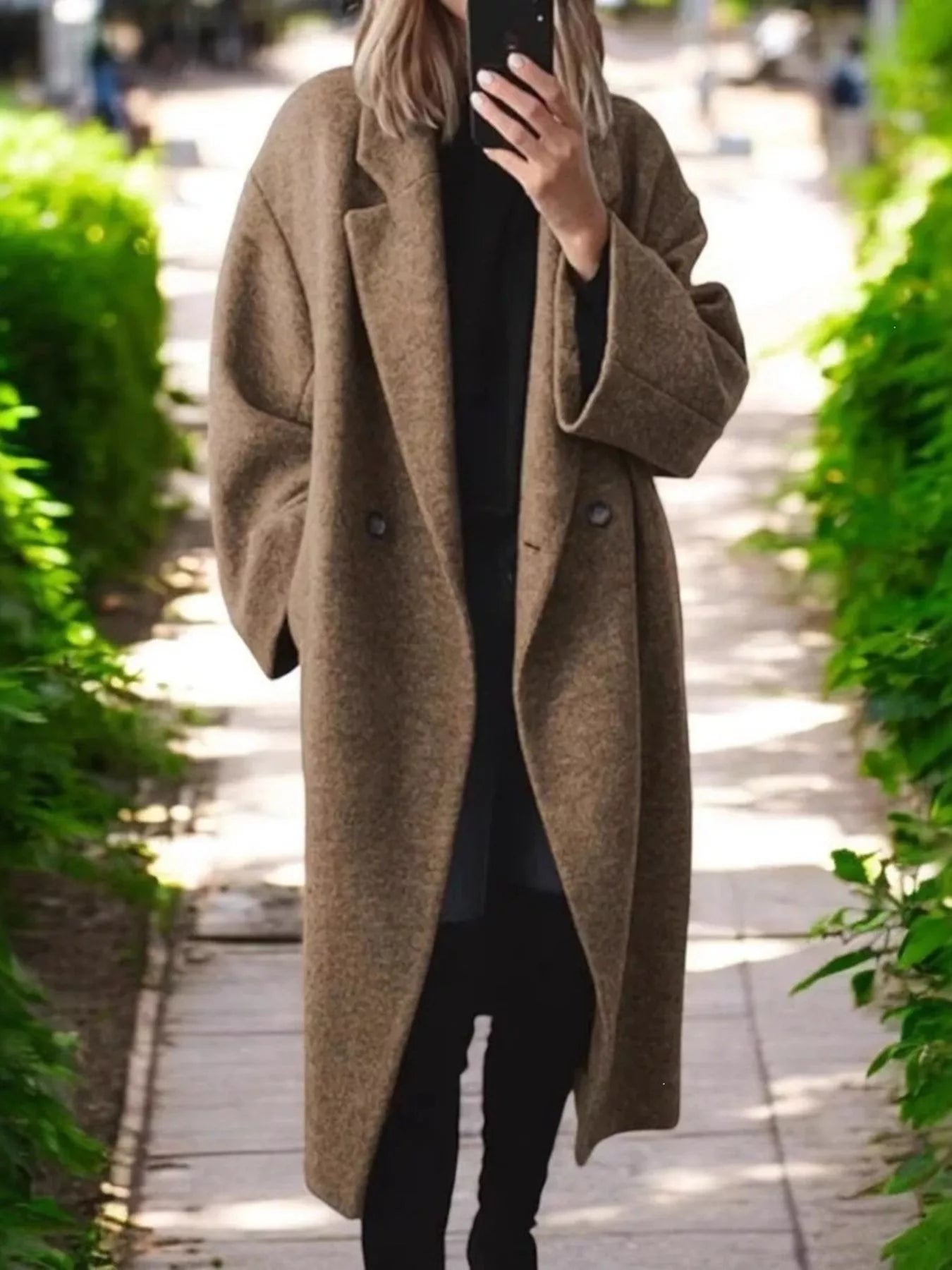 Full Size Lapel Collar Wool Blend Longline Coat Plus Size