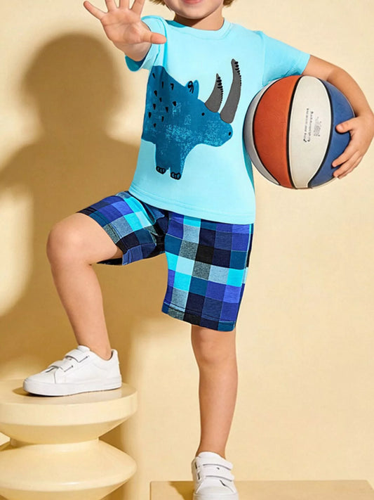 Children's Rhino Graphic Tee & Plaid Shorts Set