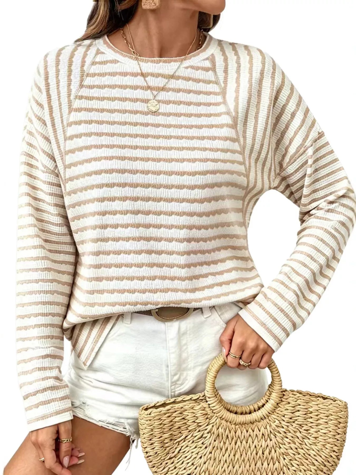 Casual Striped Raglan Sleeve Long-Sleeve T-Shirt