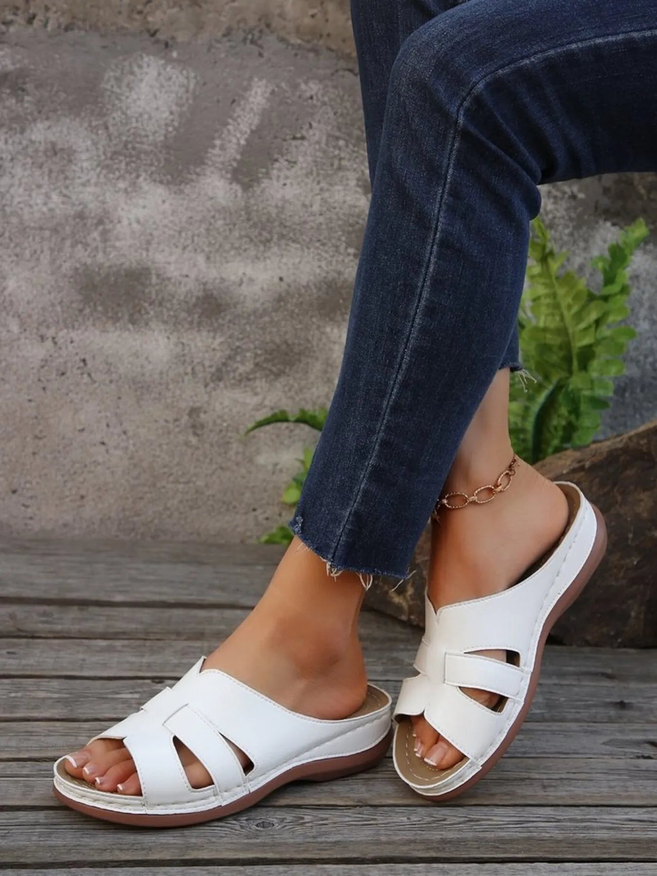 Cutout Leather Open Toe Sandals