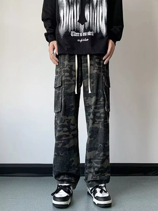 Men's Full Size Camouflage Wide Leg Cargo Jeans Plus Size