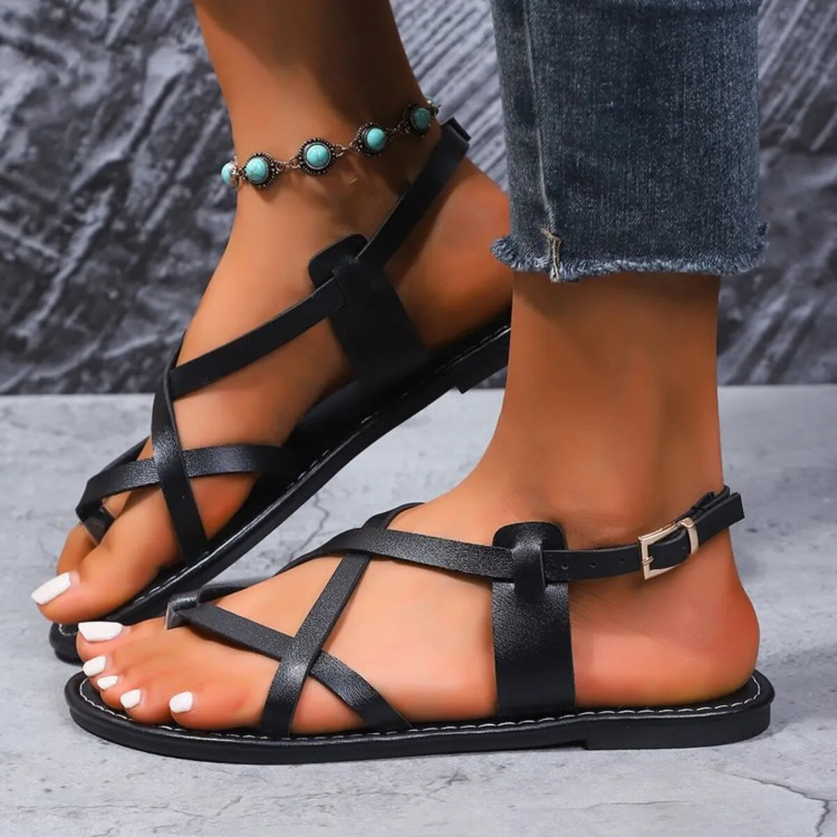 Strappy Cross-Strap Flat Sandals