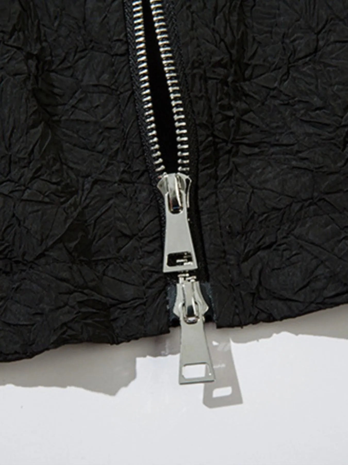 Textured Bomber Collared Neck Zip Up Jacket