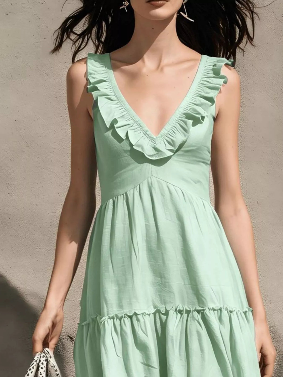 Full Size Ruffled V-Neck Tiered Midi Dress Plus Size