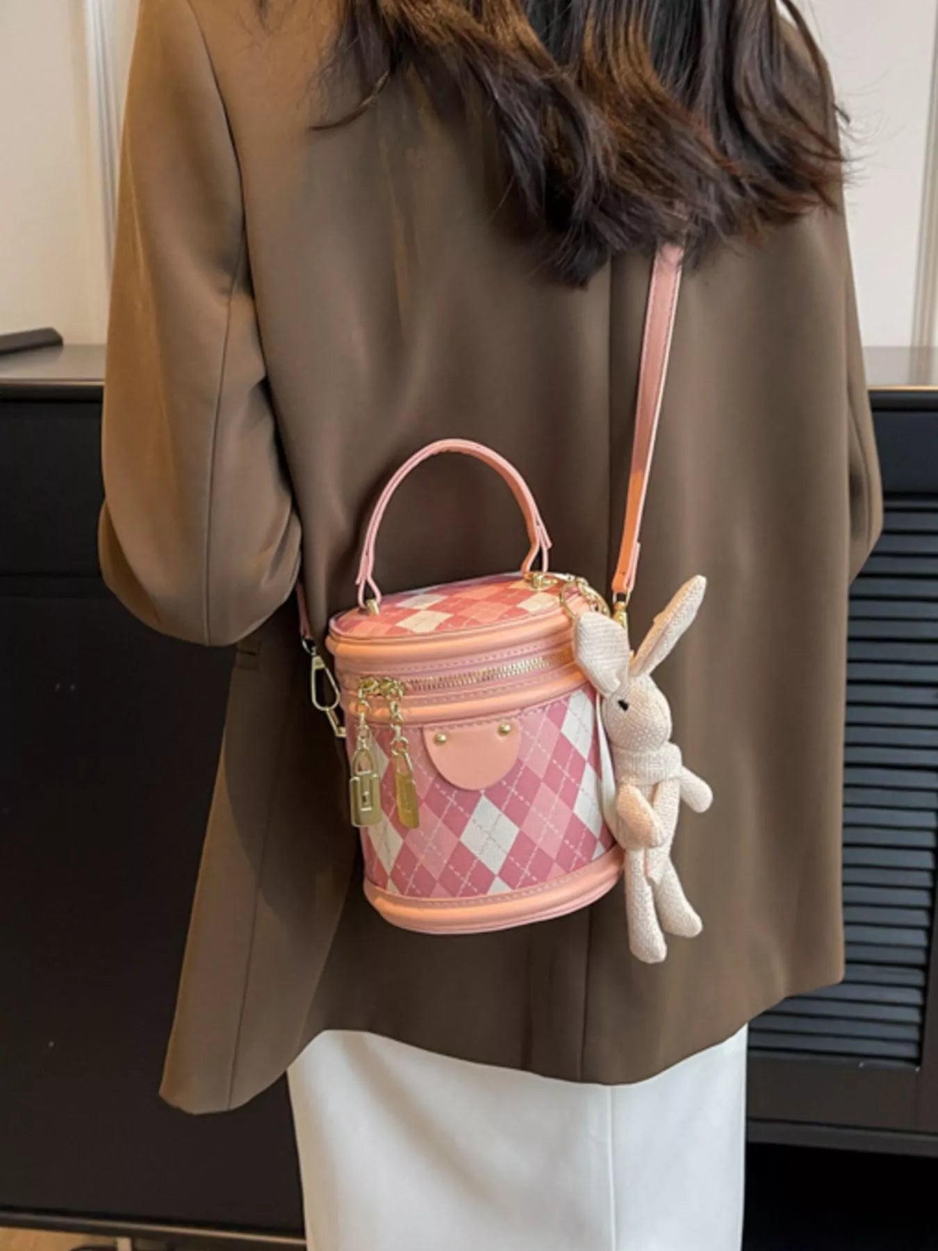 Plaid Bucket Crossbody Bag