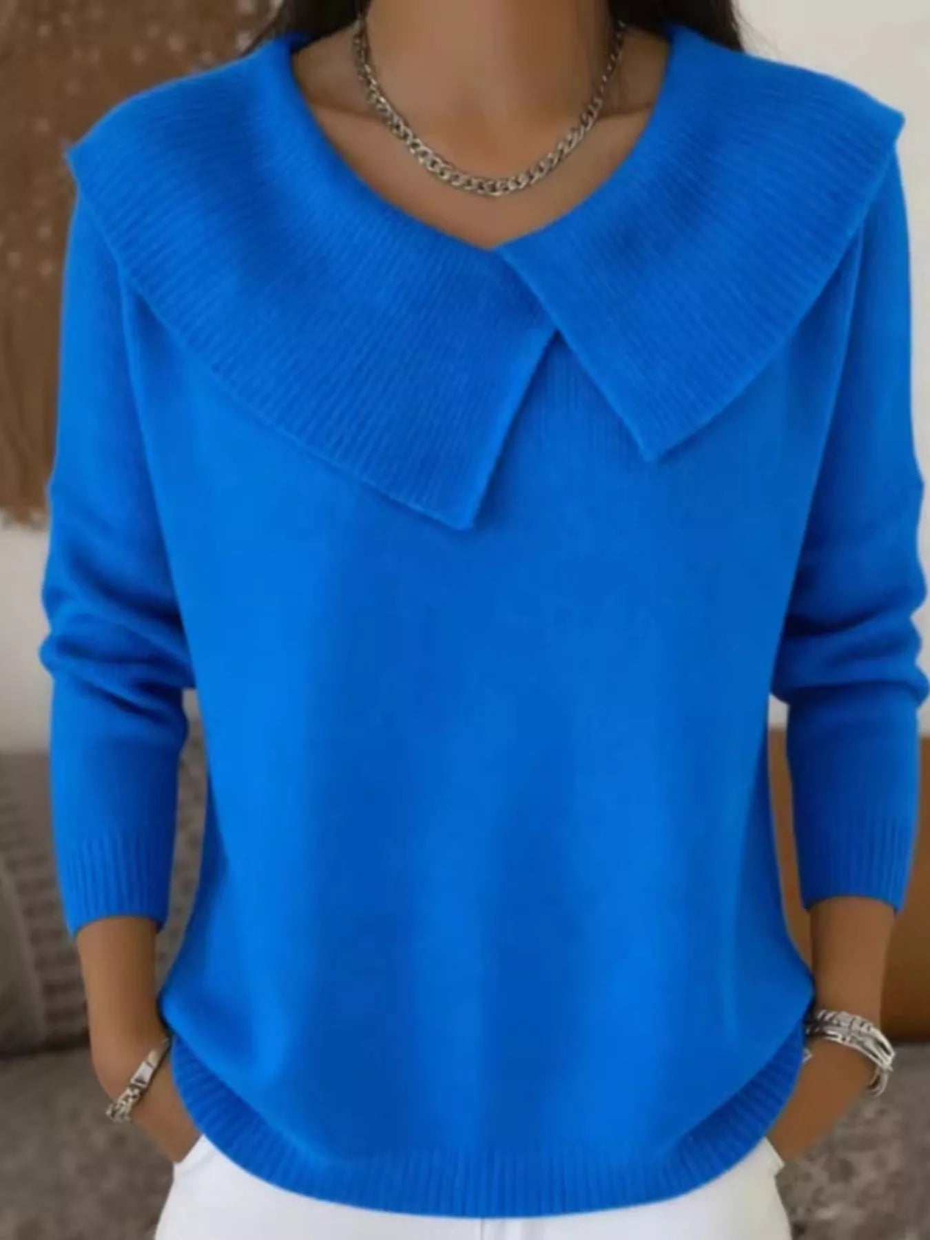 Full Size Solid Color Ribbed Hem Sweater Plus Size