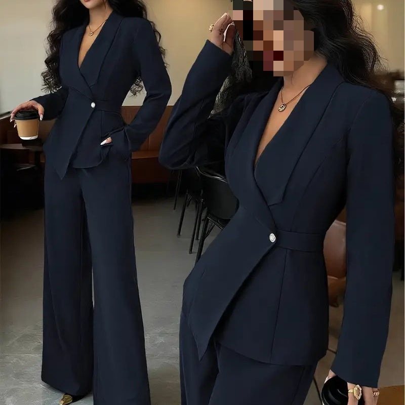 Women's 2-Piece Pants Suit, Long Sleeve Blazer & Straight Pant Casual Office Set (see size chart under more details)
