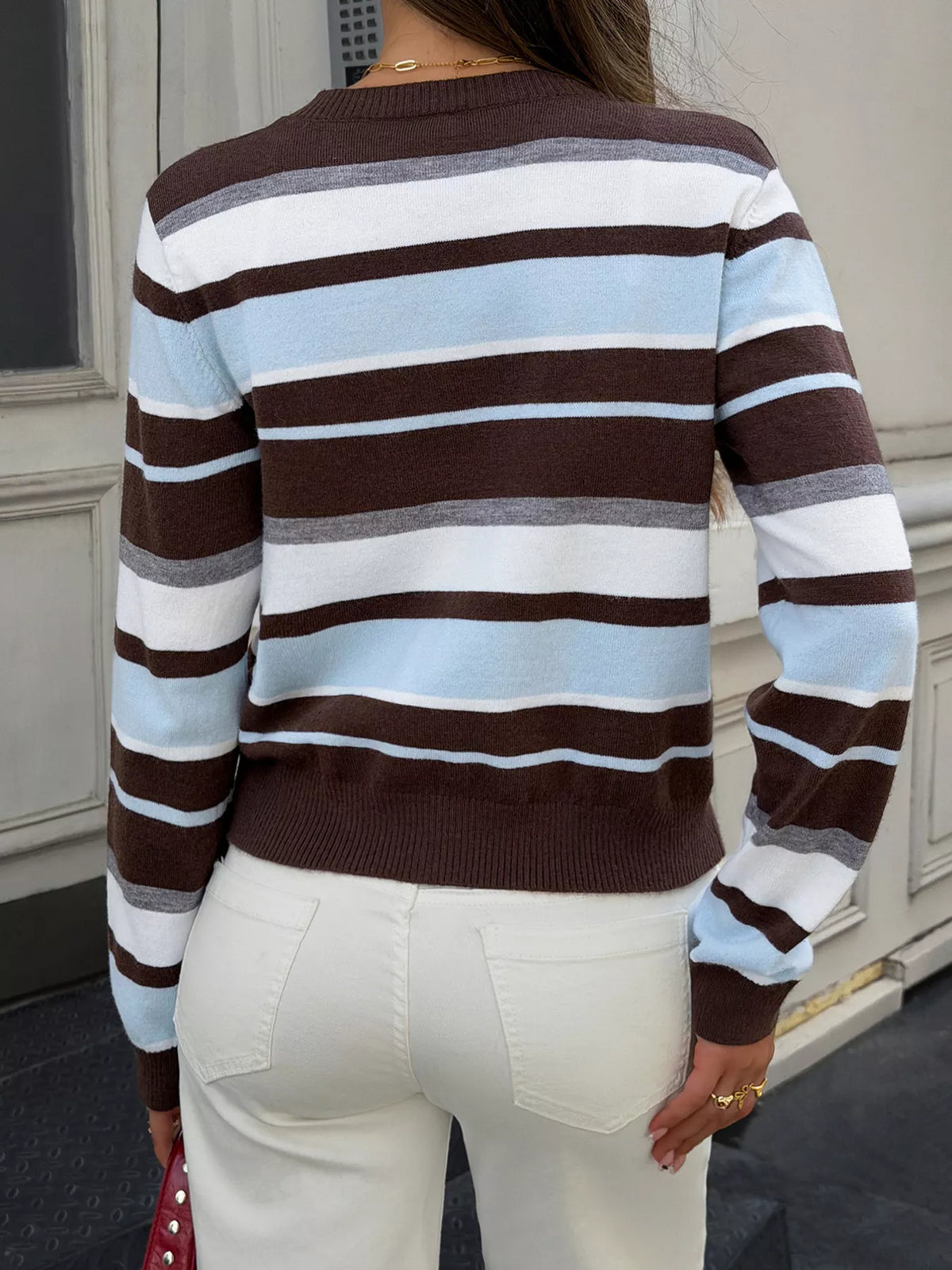 Striped Knit Button-Down Cardigan