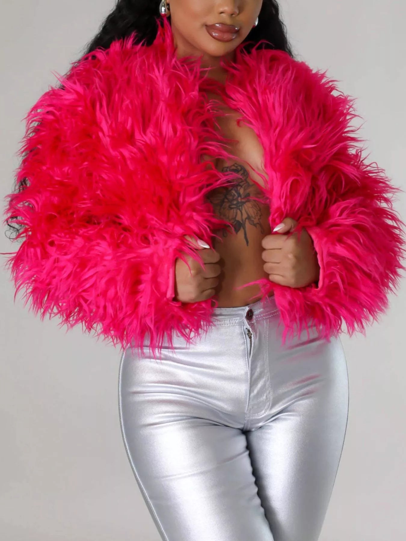 Faux Fur Open Front Cropped Outerwear