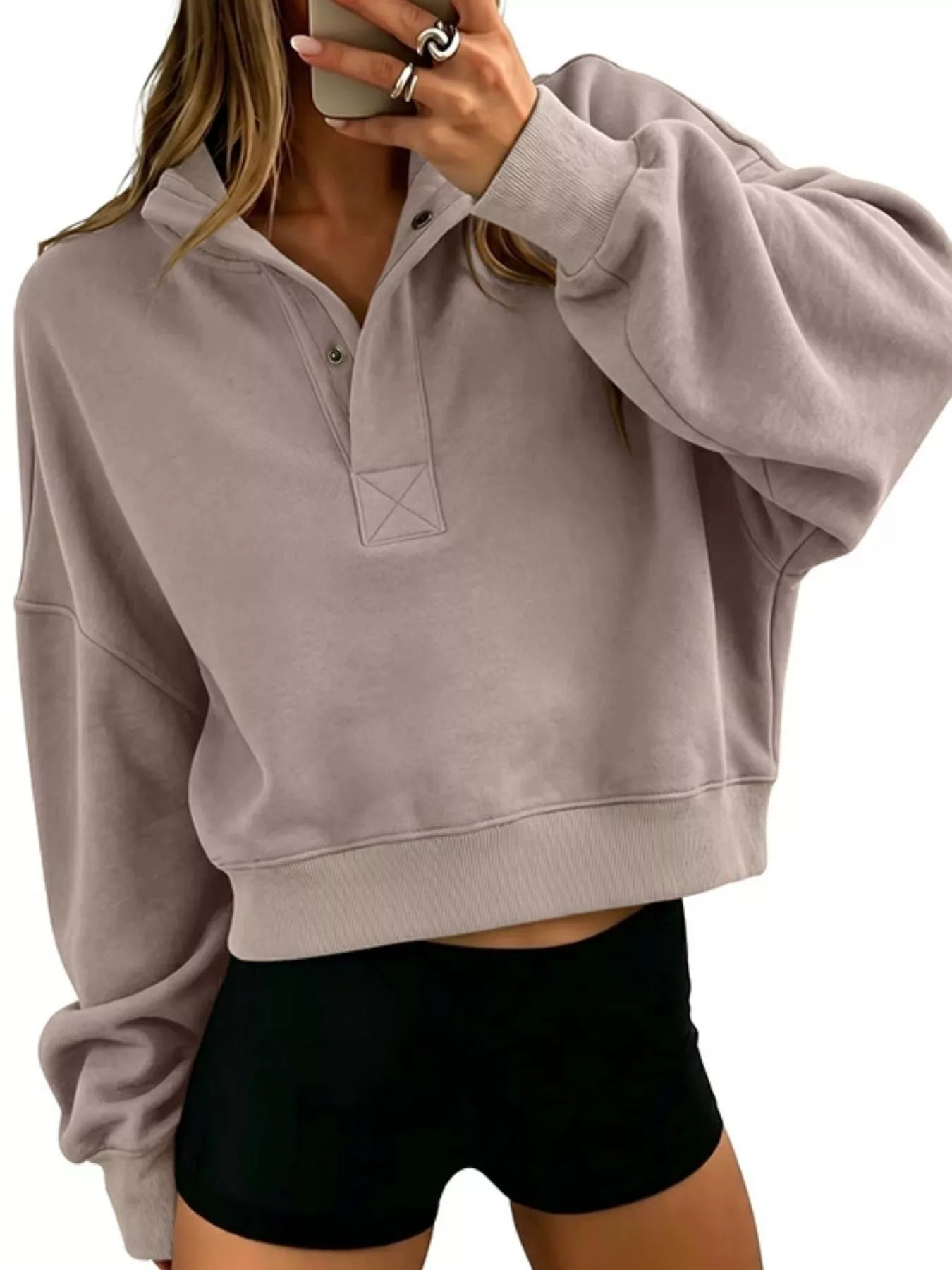 Half Snap Dropped Shoulder Sweatshirt