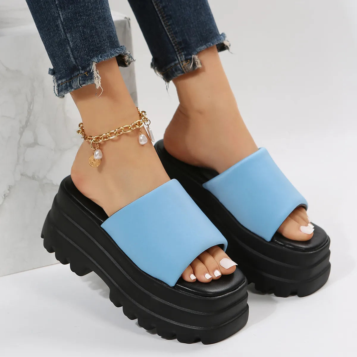 Open Toe Platform Slide Sandals