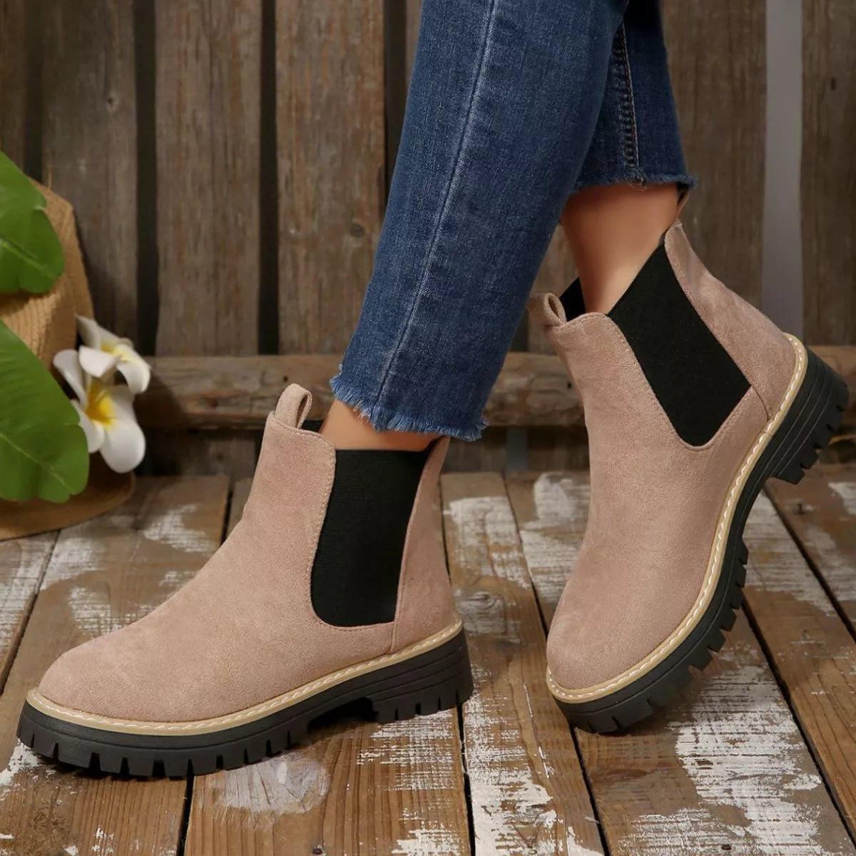Round Toe Block Heels Boots