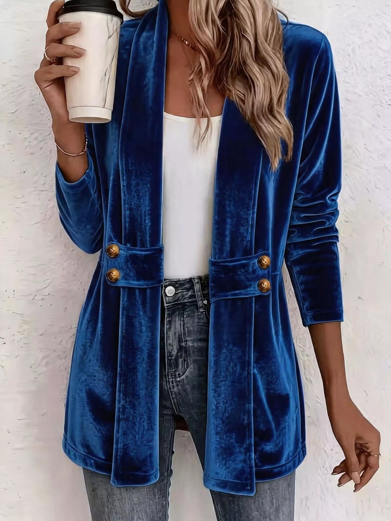 Full Size Velvet Open-Front Cardigan Plus Size
