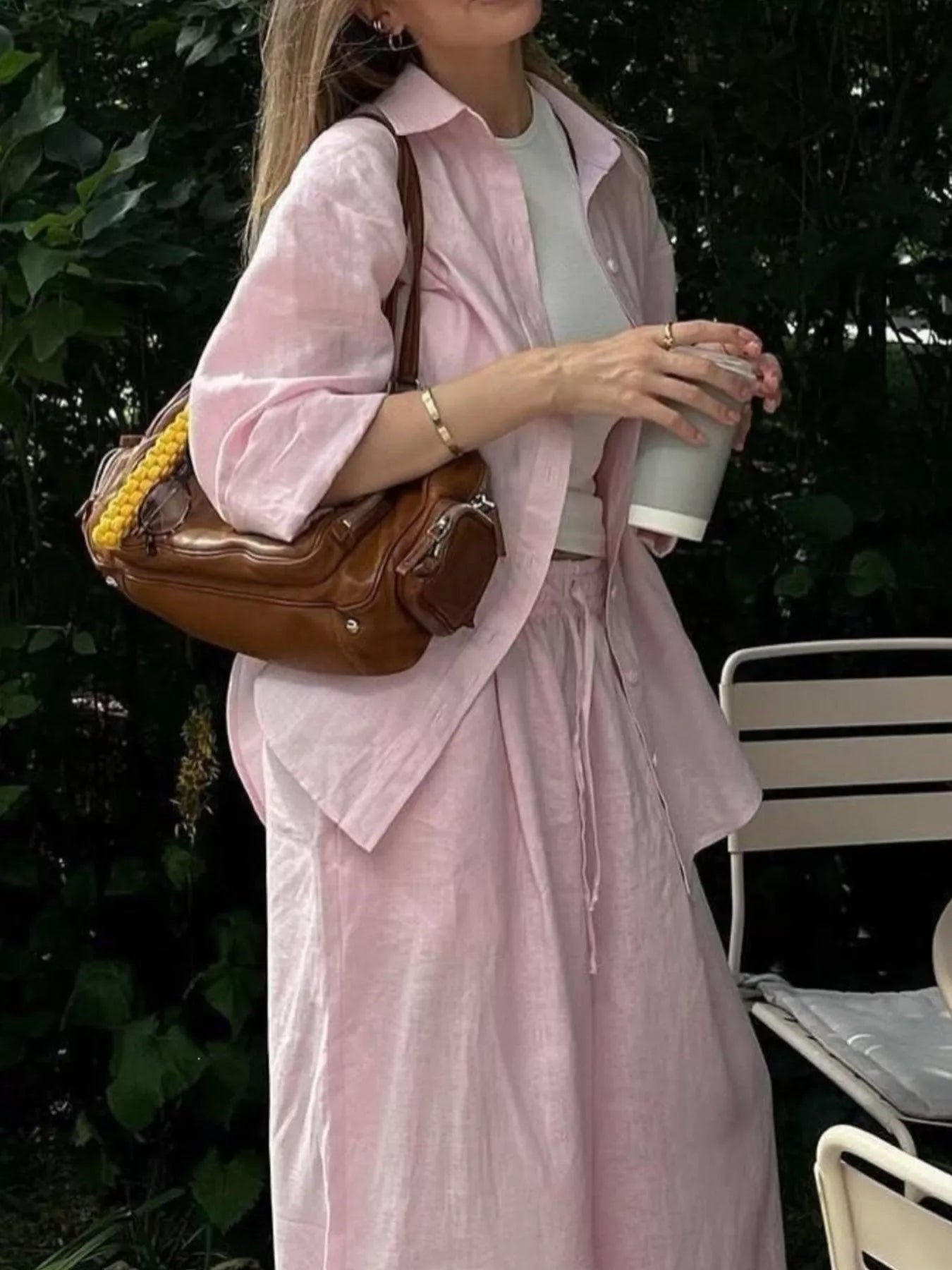 Button Up Shirt and Drawstring Pants Set