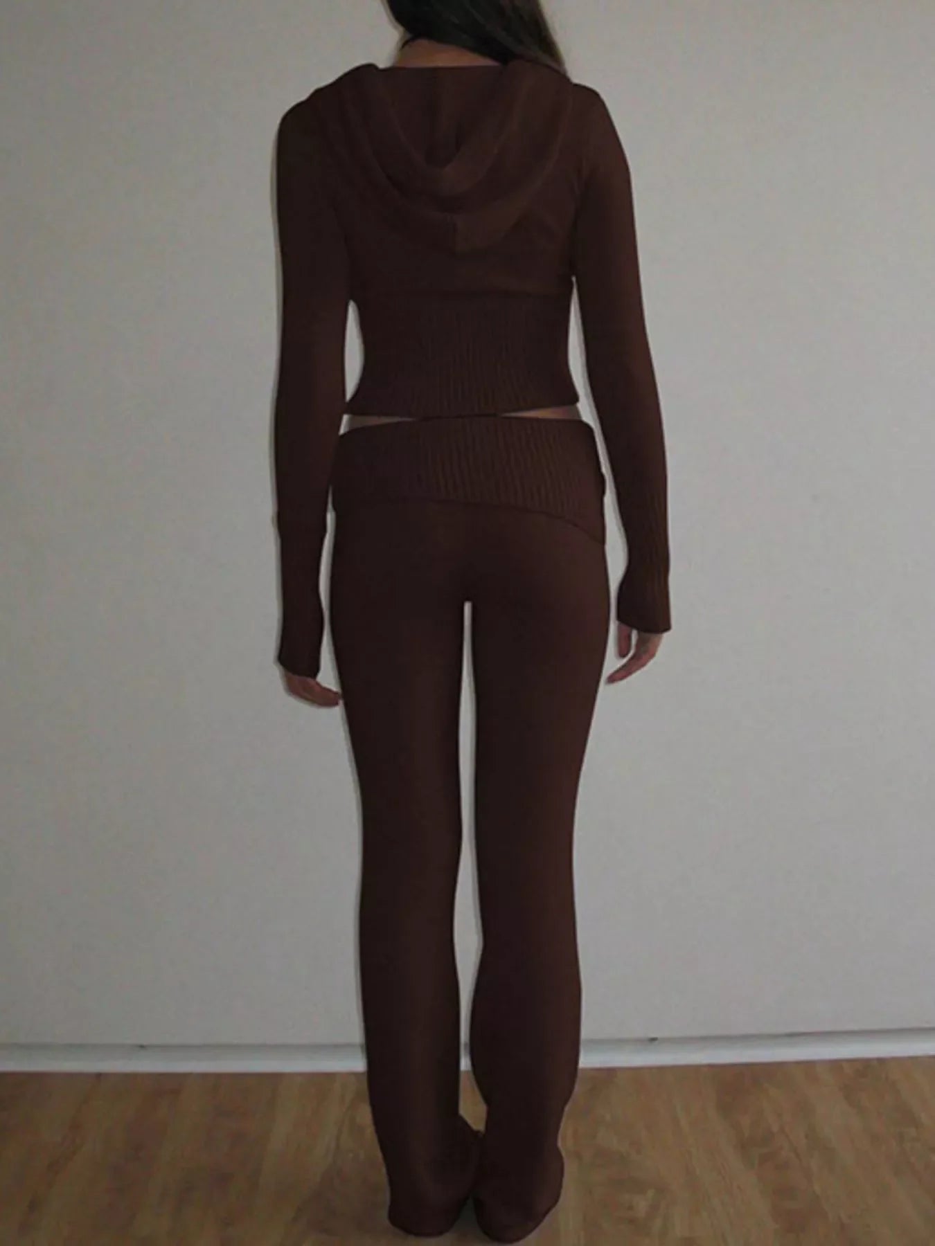 Zip Up Hooded Cardigan and Pants Sweater Set