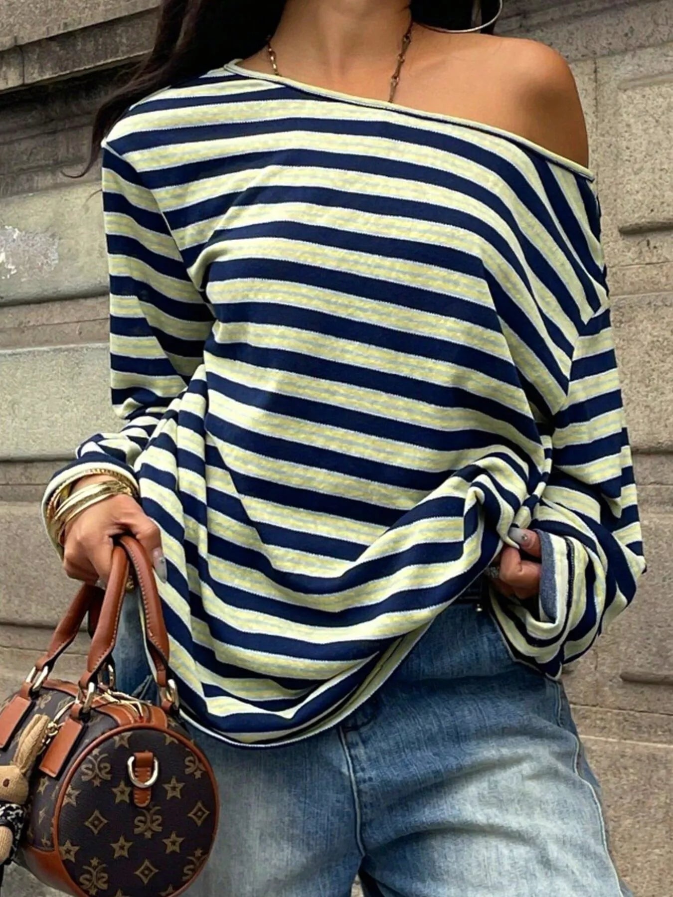 Striped Boat Neck Long Sleeve T-Shirt