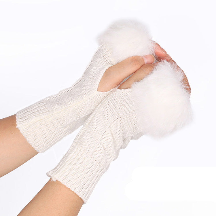 Knitted Gloves Fur Mid Length Half Finger Computer Gloves - Keeps Hands Warm With Soft Acrylic