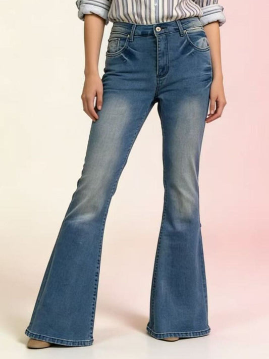 Full Size Vintage Wash High-Waisted Flare Jeans Plus Size