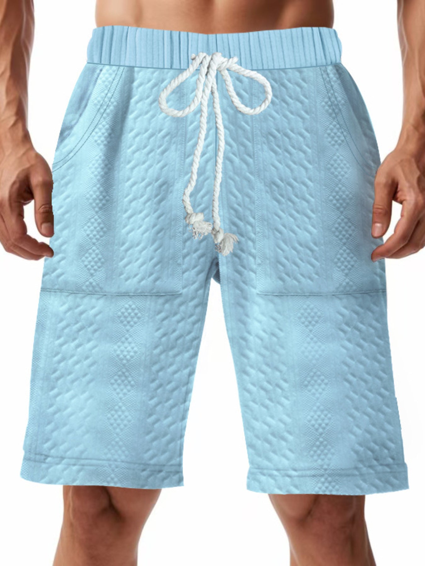 Men's Full Size Texture Drawstring Shorts Plus Size