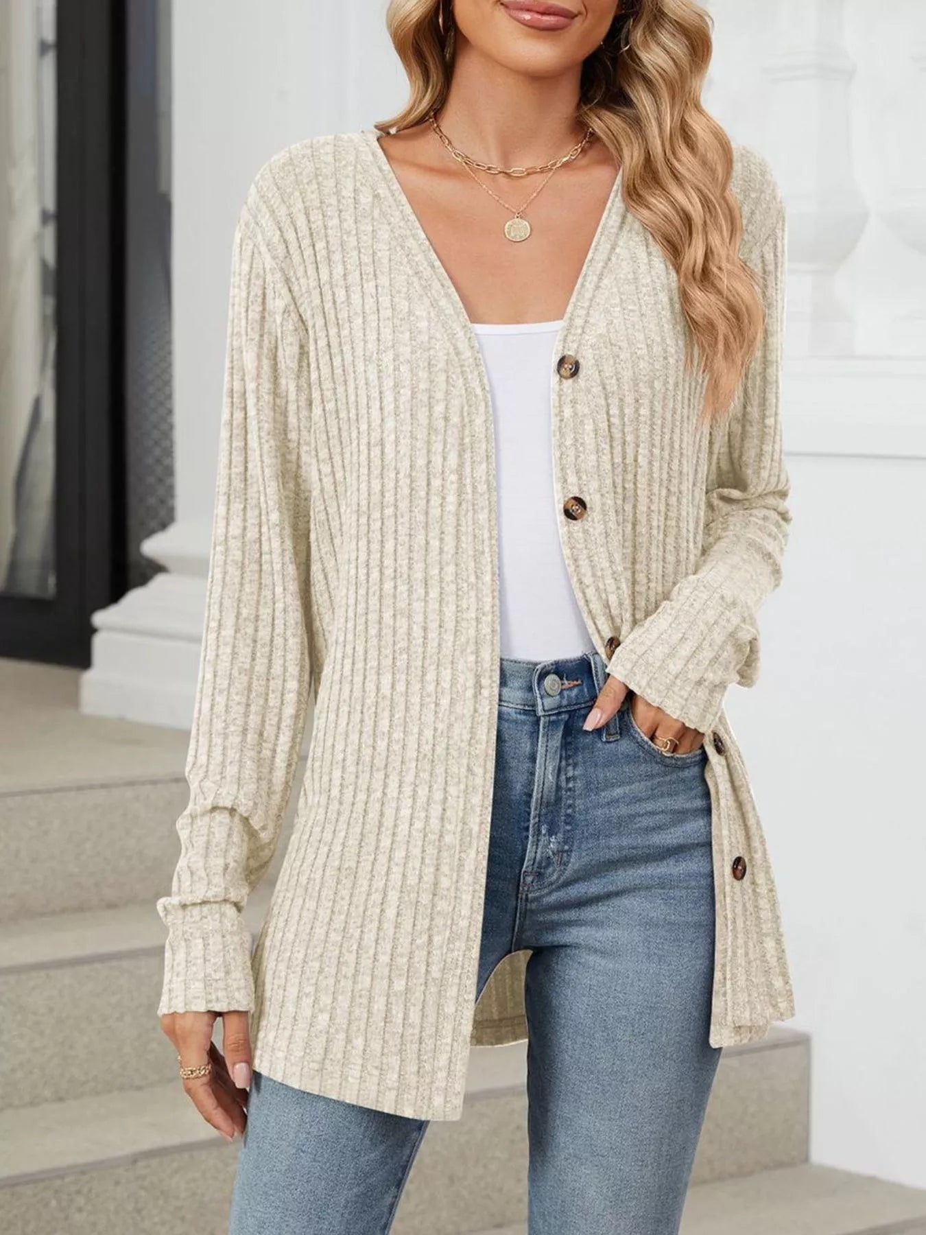 Ribbed Button-Up Cardigan