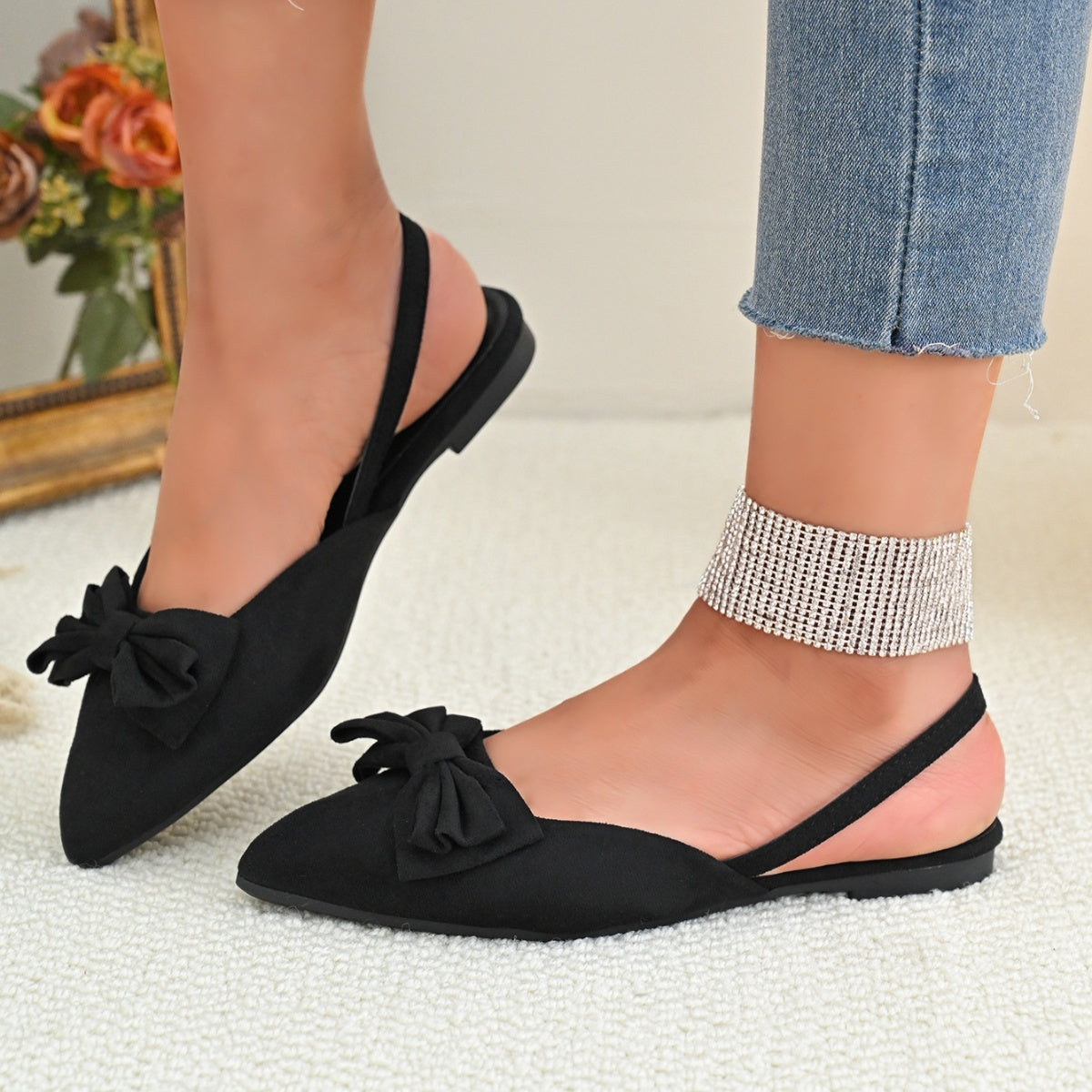 Bow-Decorated Slingback Sandals