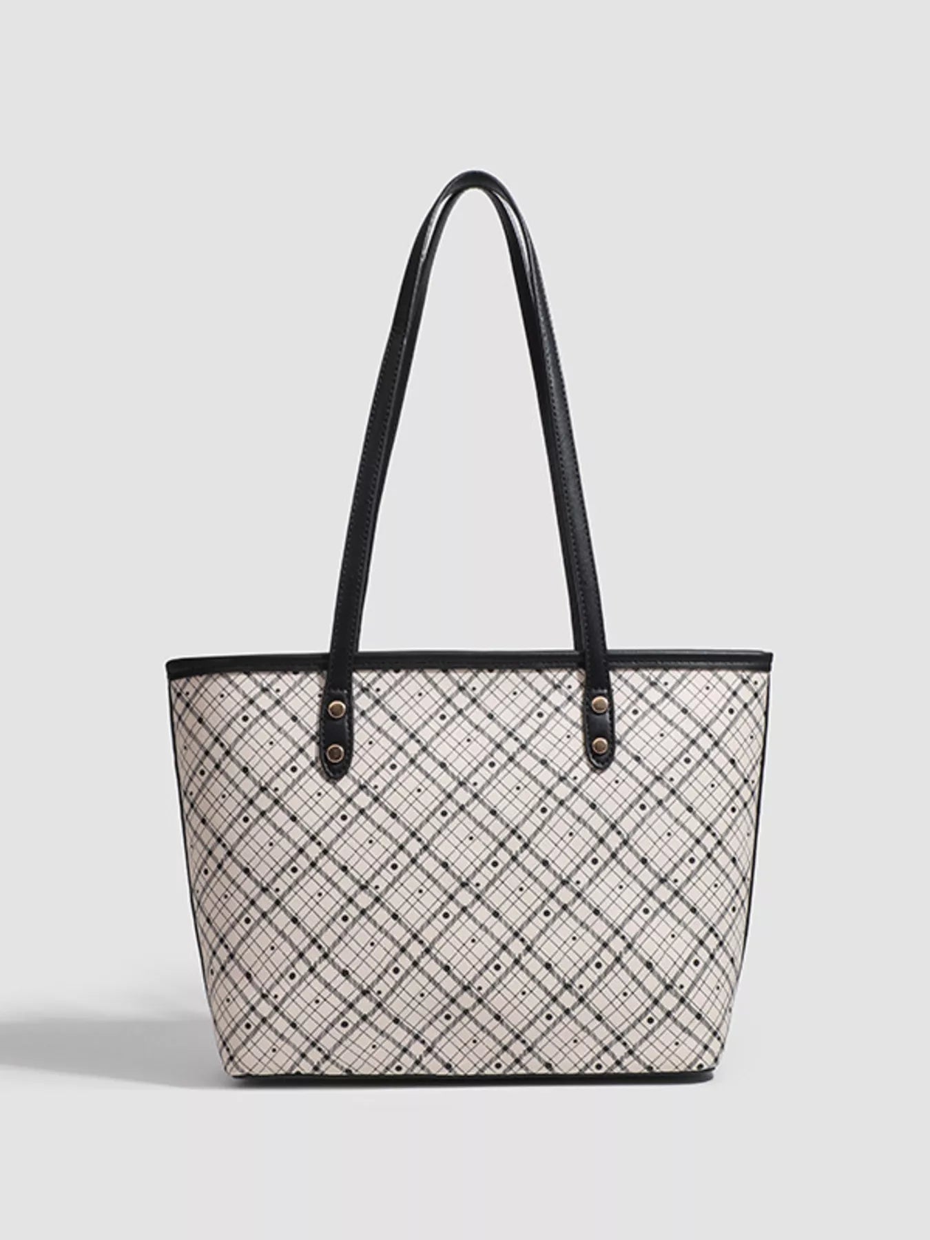 Plaid Tote Bag with Plush Charm