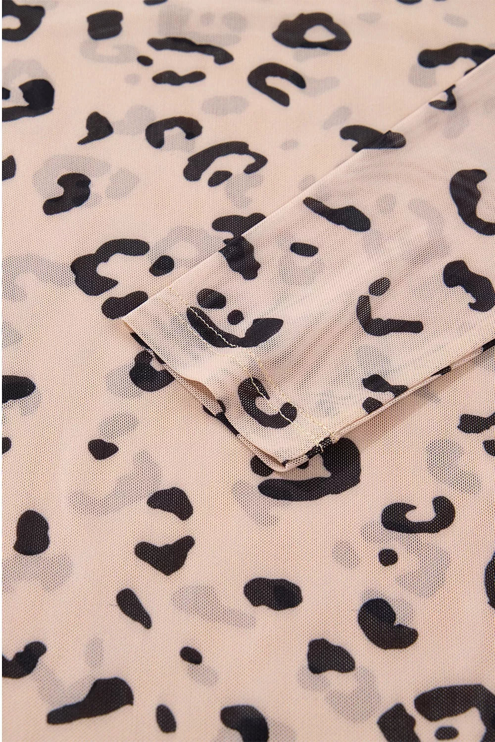 Mock Neck Sheer Mesh Leopard Long Sleeve Bodysuit