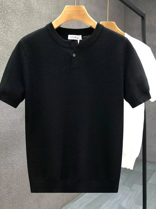 Men's Full Size Ribbed Henley Short Sleeve T-Shirt Plus Size