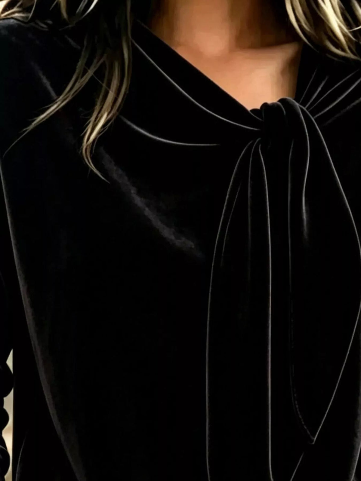 Velvet Tie Front Long Sleeve Sweatshirt