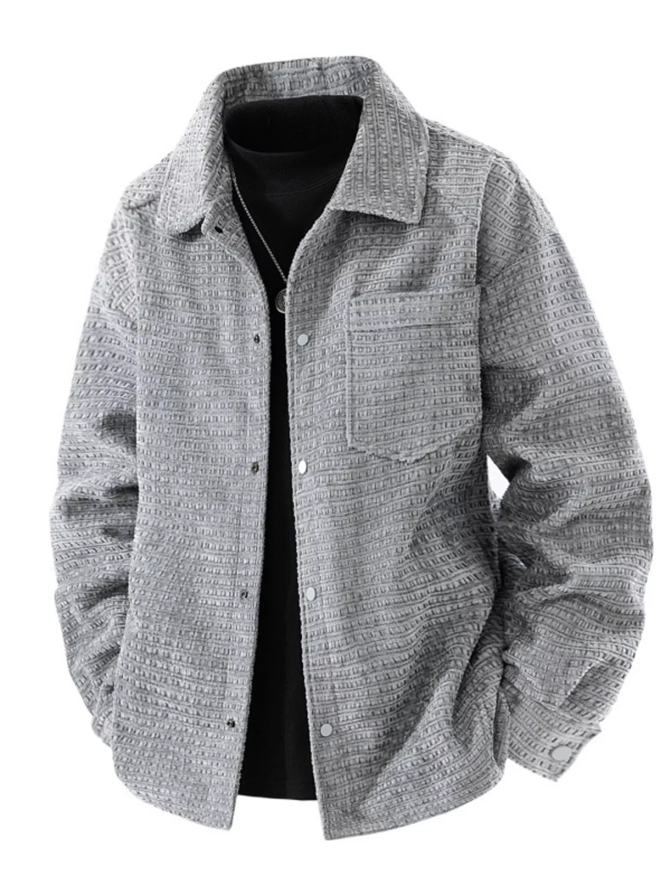 Men's Plus Size Textured Snap Down Shacket