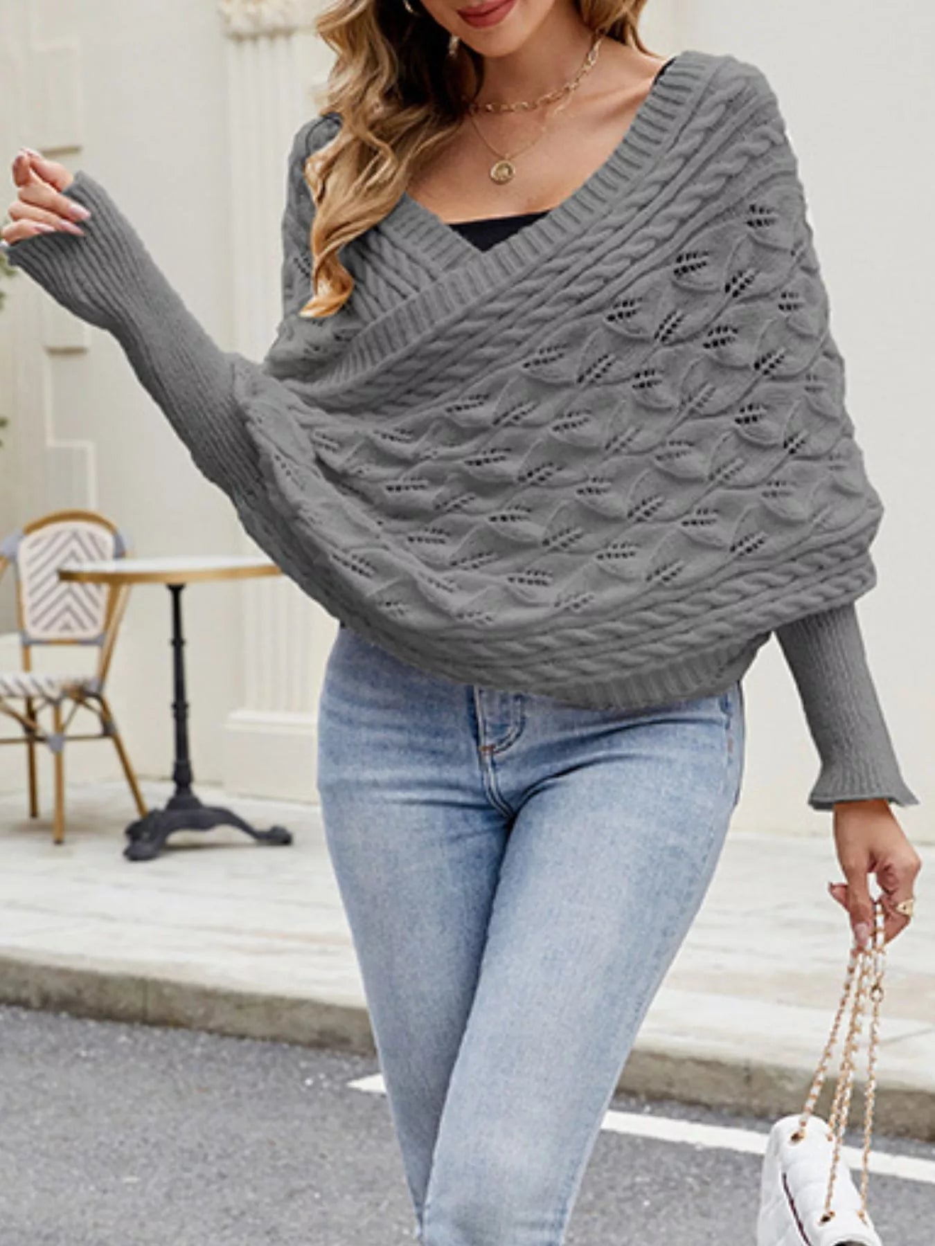 Cable Knit Batwing Sleeve Sweater