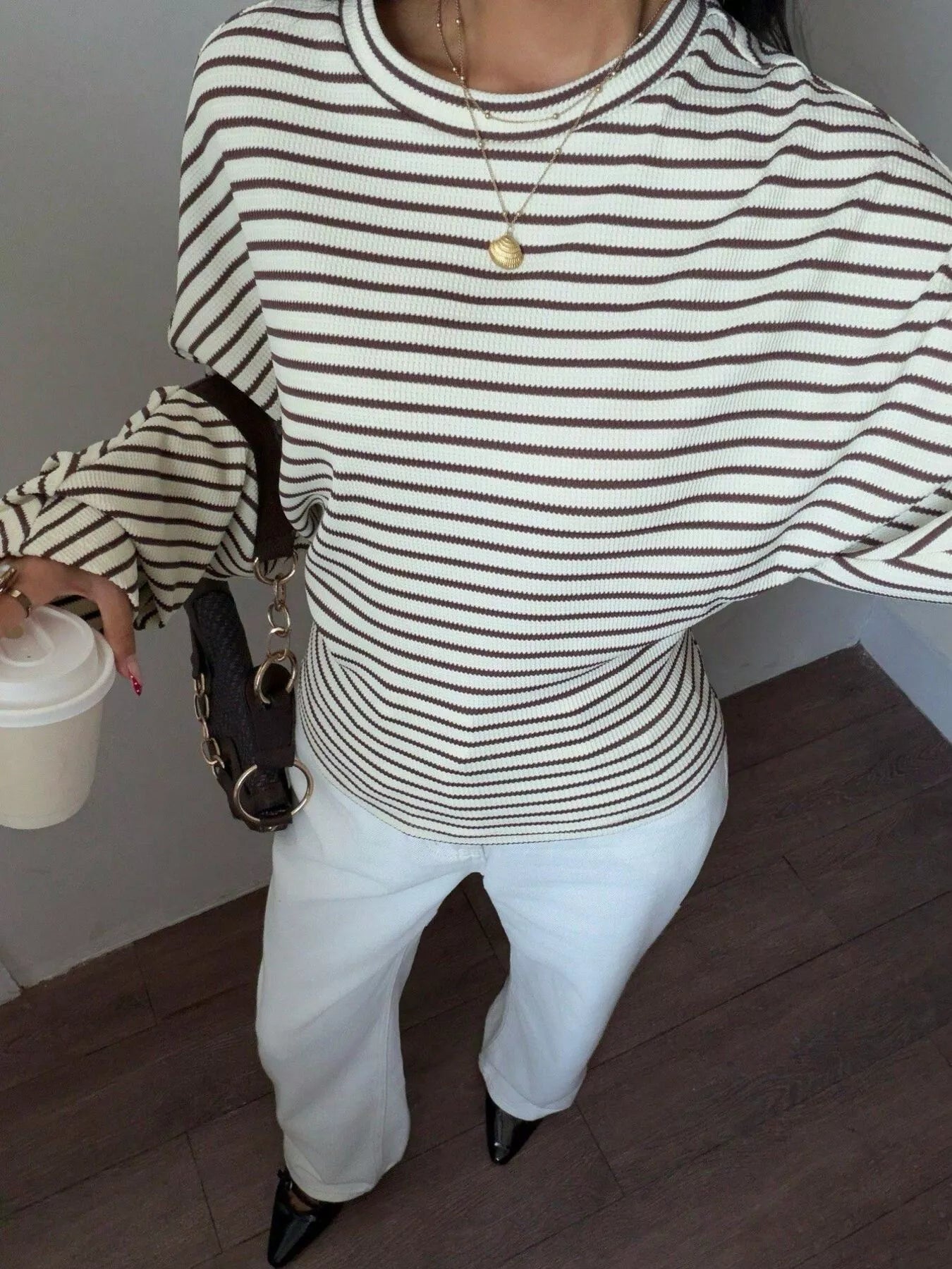 Casual Striped Batwing Sleeve T-Shirt