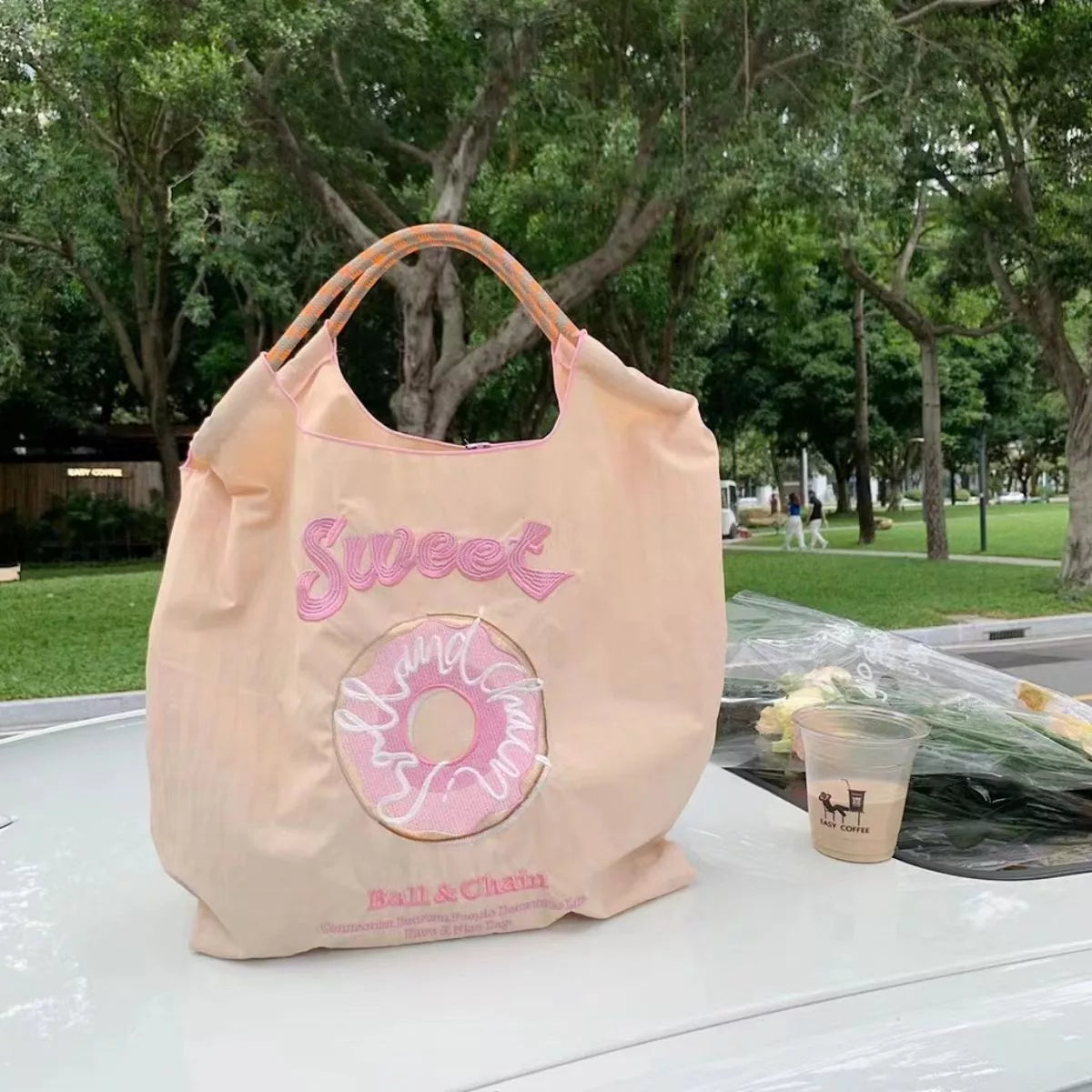 Embroidered Lightweight Tote Handbag
