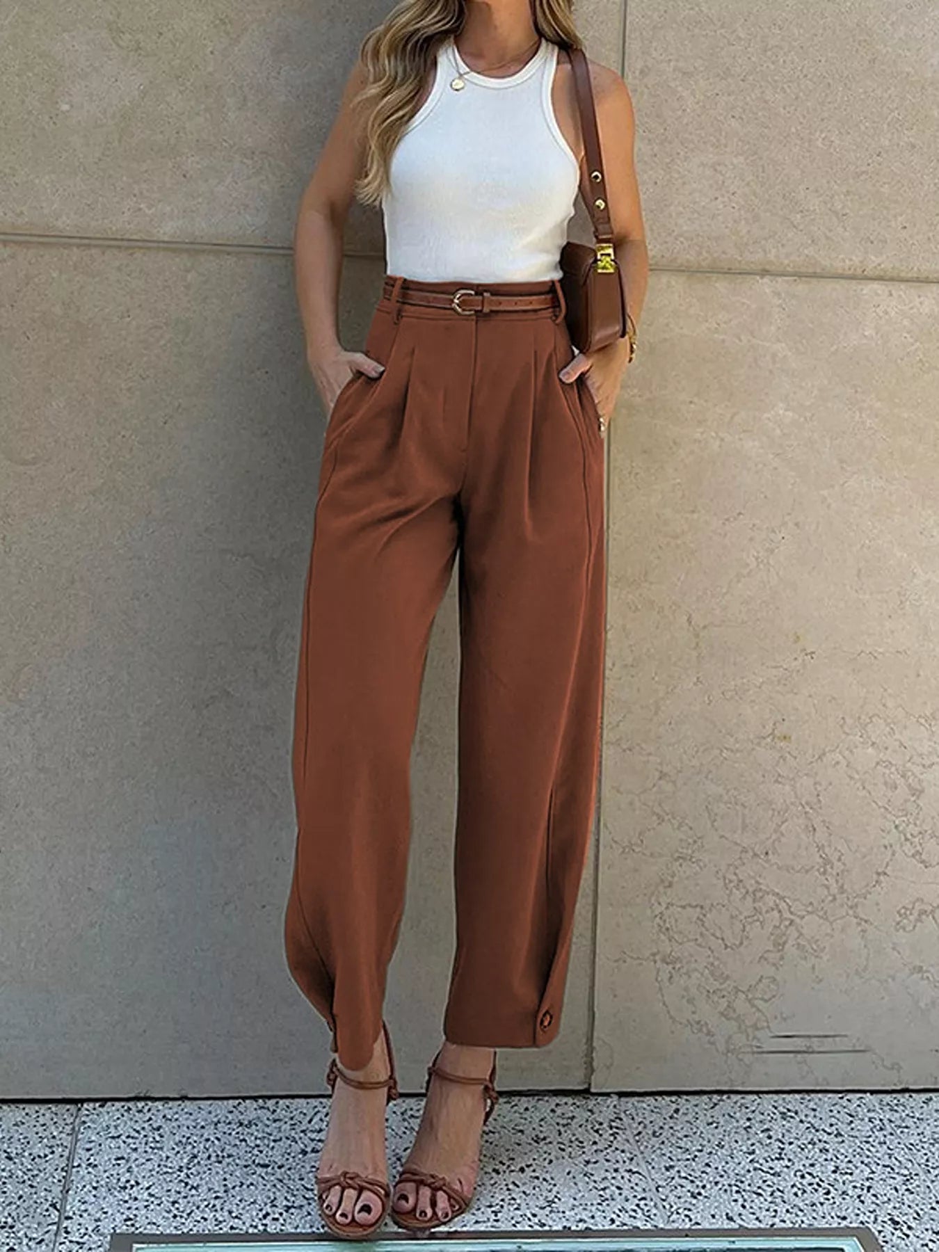 High-Waisted Pleated Pants