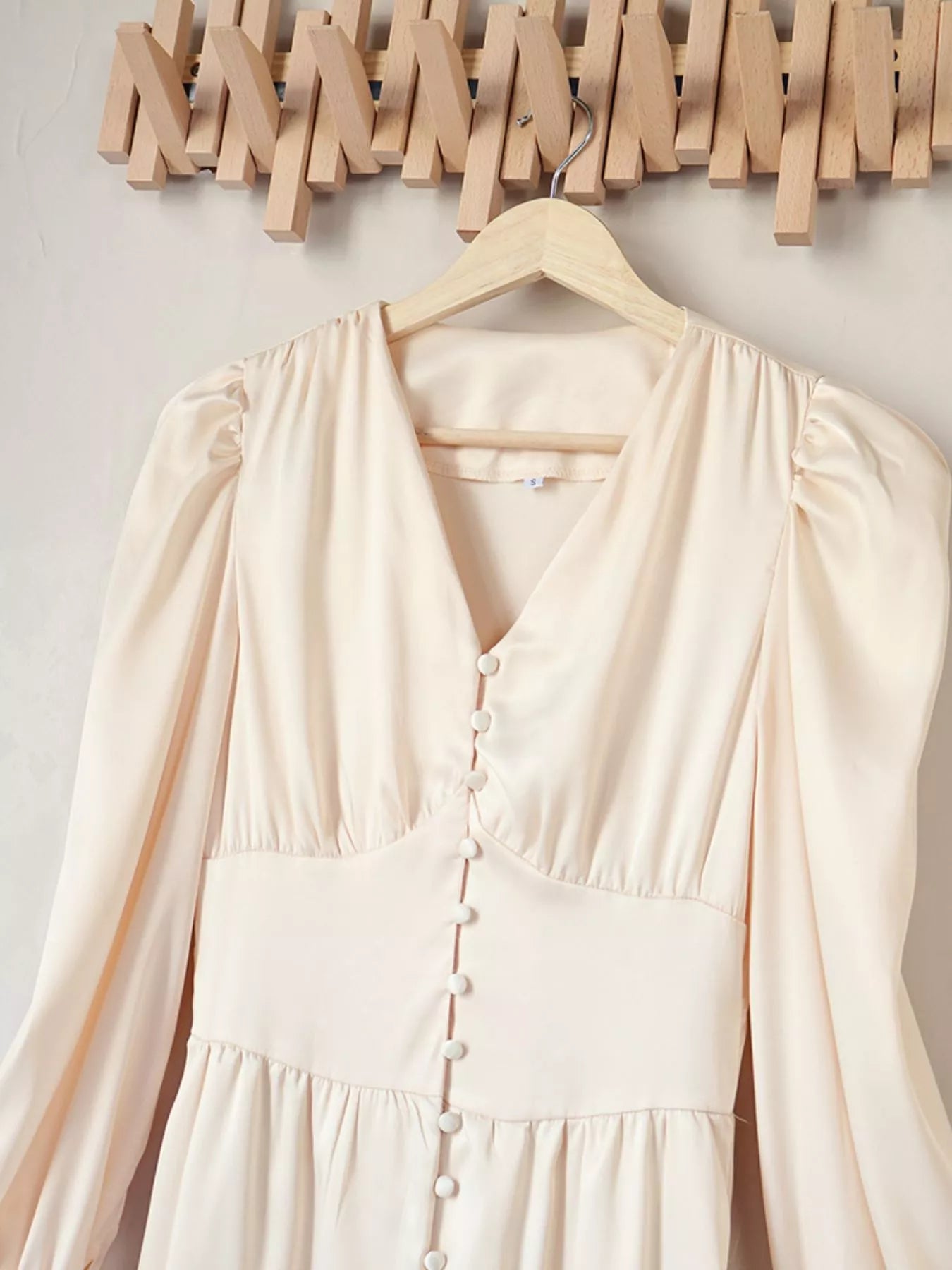 V-Neck Lantern Sleeve Midi Dress