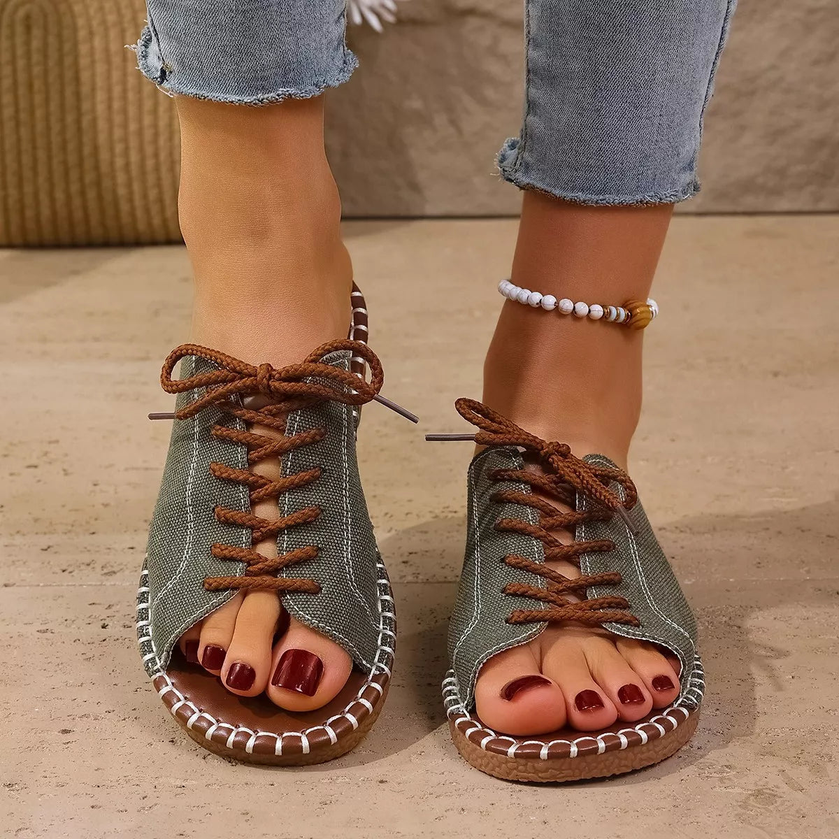 Open Toe Lace Up Sandals